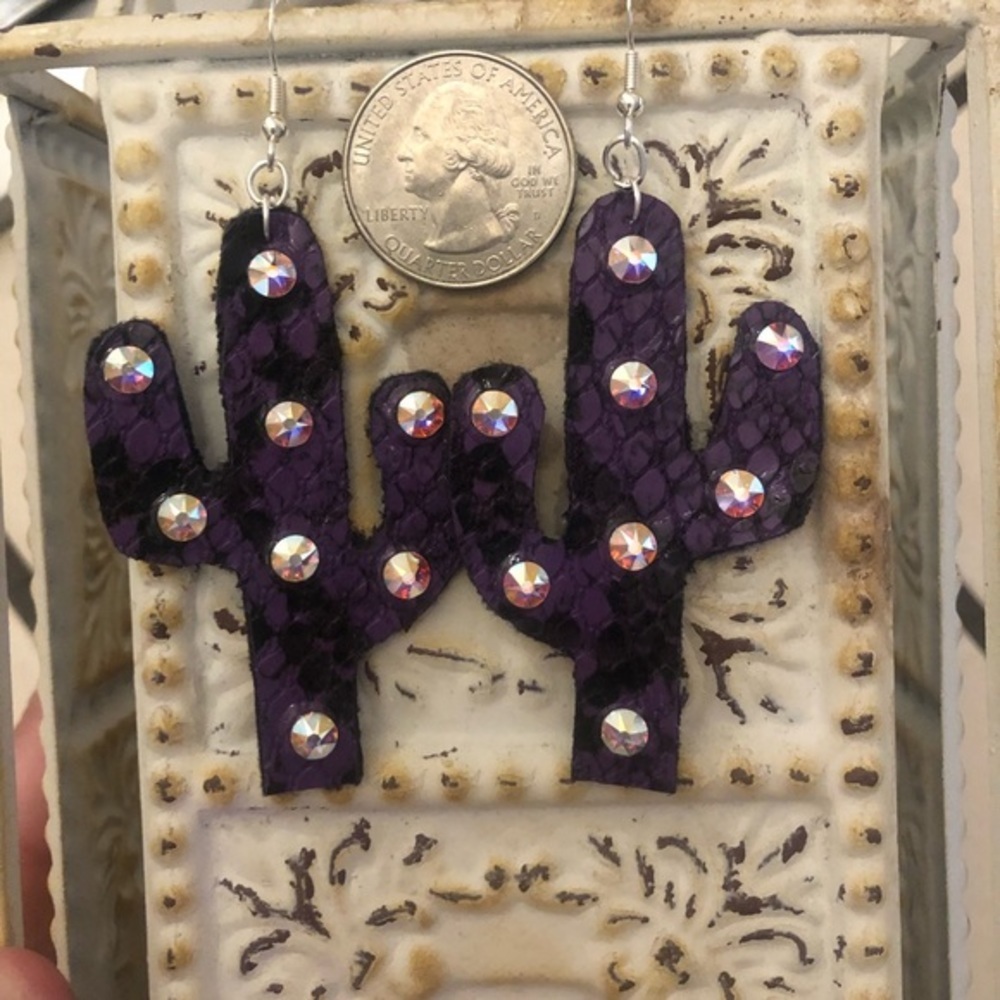 Snakeskin and Rhinestone Earrings - Picture 2 of 4